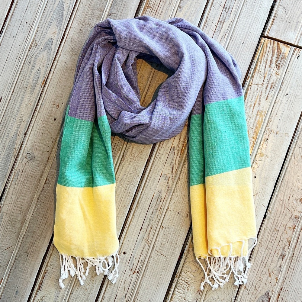 Nola Verse Turkish Towels in Colorblock Green Gold Purple Scarf Wrap NEW! SALE